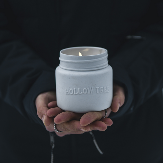 Hollow Tree retired candle scents arranged in glass jars