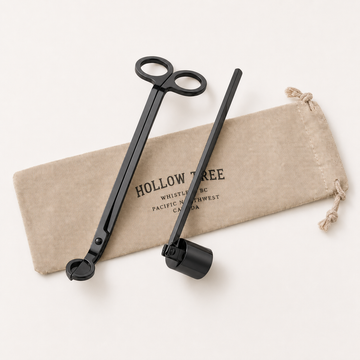 Black candle trimmer and candle snuffer set with ring handles