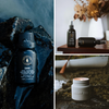 Canoe scent bundle with dark glass spray bottle and white candle jar
