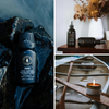 Travel scent bundle with dark glass spray bottle and matching candle in metal tin