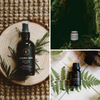 Scent bundle with dark-labeled spray bottle and small balm jar