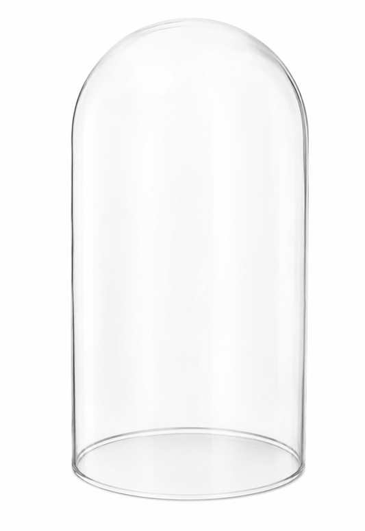 Clear glass cloche dome with round base