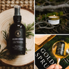Golden Spruce travel room spray bottle with black label and silver pump