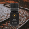 Diffuser oil bottle with ribbed black cap and dark label, Railroad Mahogany leather