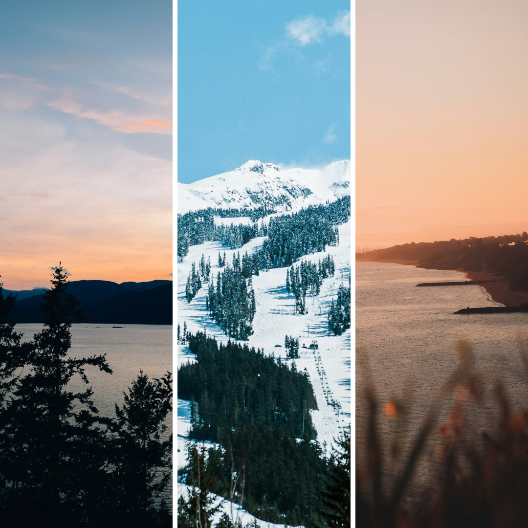 A collage of three images depicting a candle bundle with a scenic background. The images represent different candle scents with corresponding landscape visuals.